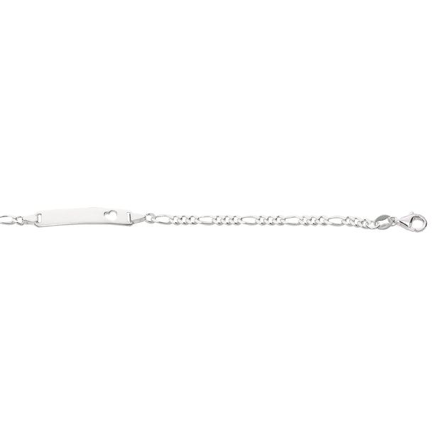 Silver ID and Heart Cut Out on Figaro Chain Bracelet