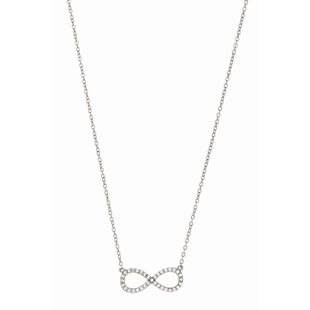 Silver 18"" Pave CZ Infinity Necklace
