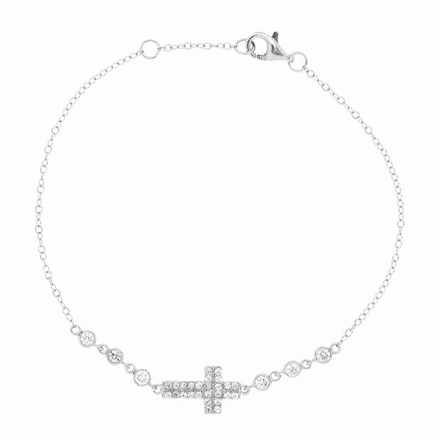 Silver CZ Station and Cross Necklace