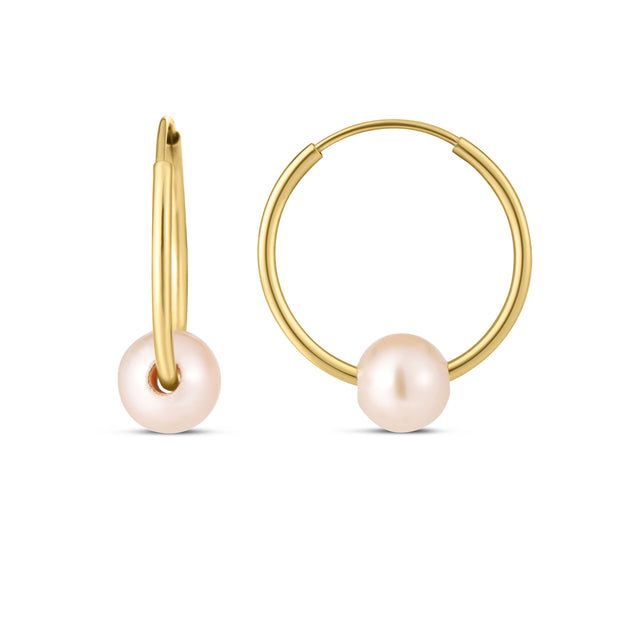 14K Gold Round Endless Pearl Earring