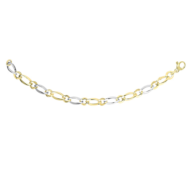 14K Two-tone Gold Polished Alternating Oval & Round Link Chain