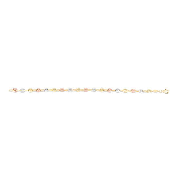 14K Tri-color Gold Puffed Mariner Link Bracelet