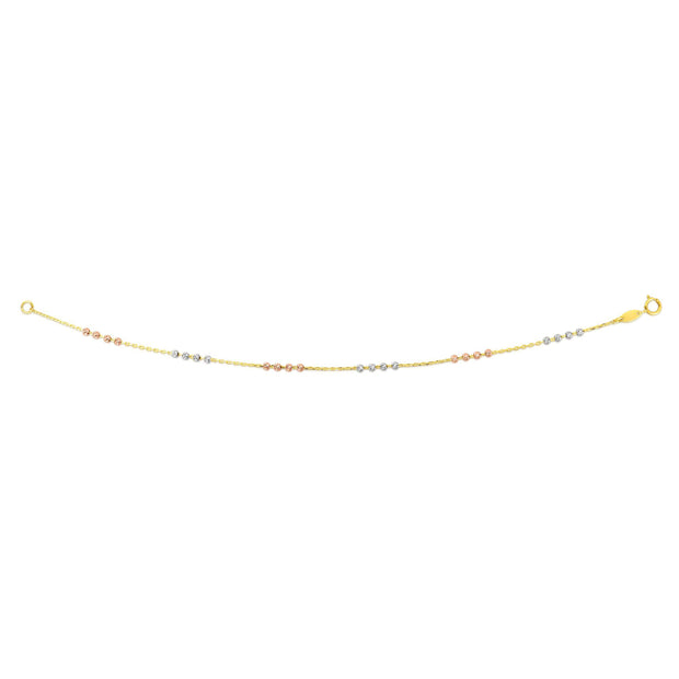 14K Tri-color Gold Diamond Cut Bead Station Bracelet