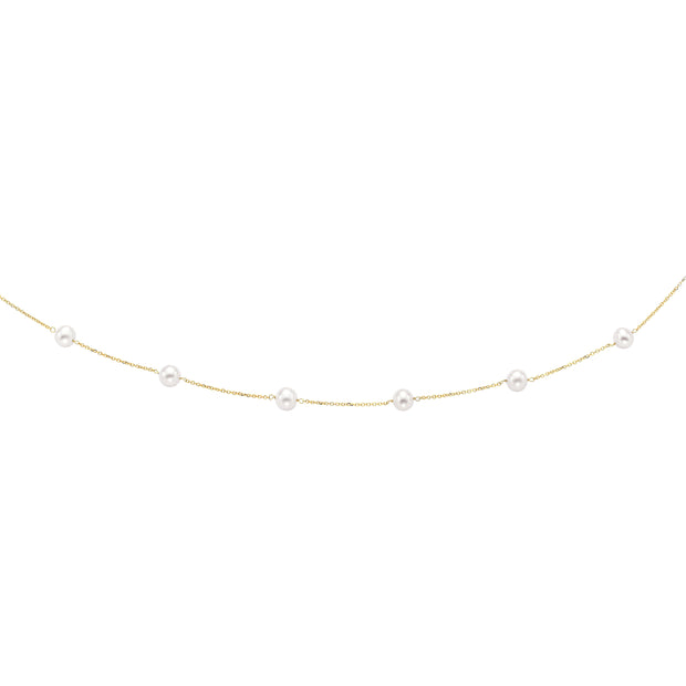 14K Gold Pearl Station Necklace