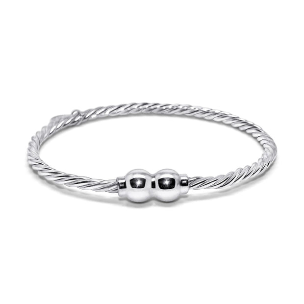 Braided Cape Cod Double Ball Bracelet made in Sterling Silver with Silver Balls