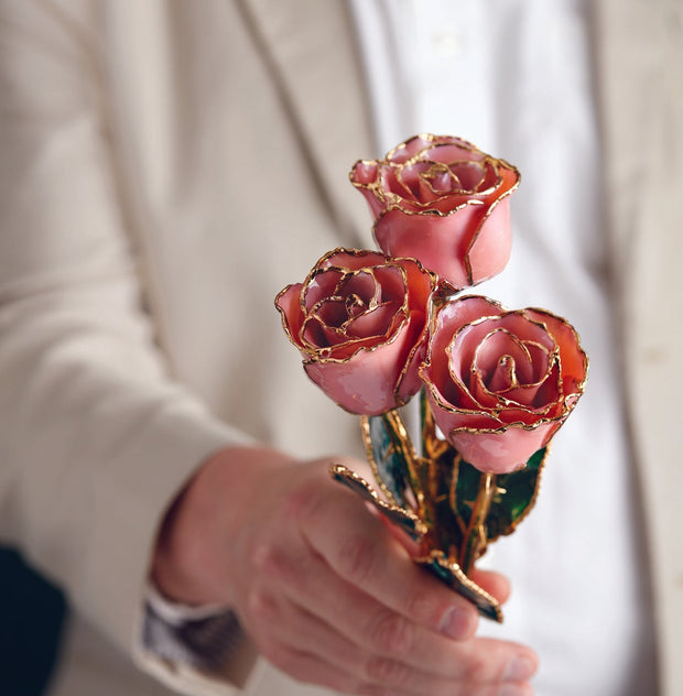 Preserved Pink Rose Trimmed in 24K Gold