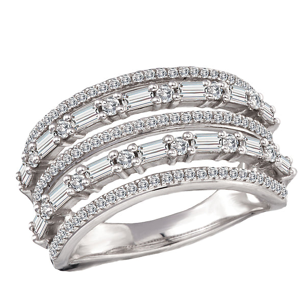5 Row, Round and Baguette Diamond Fashion Ring