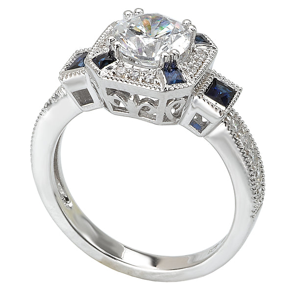 Sapphire and Diamond Semi-Mount Ring