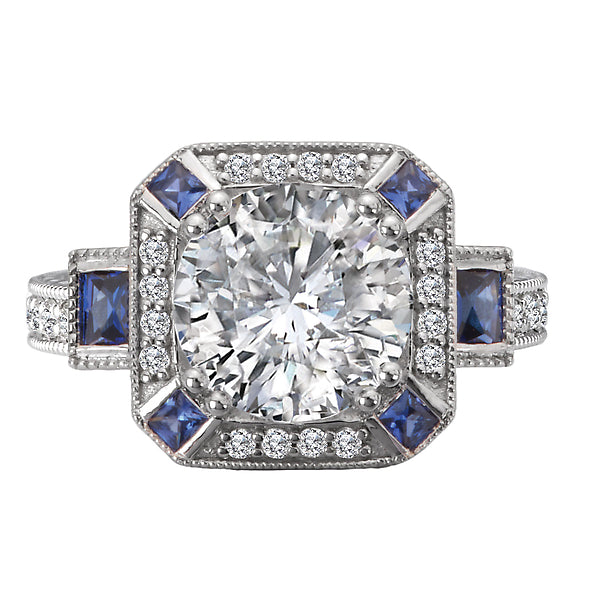 Semi-Mount Diamond and Sapphire Engagement Ring