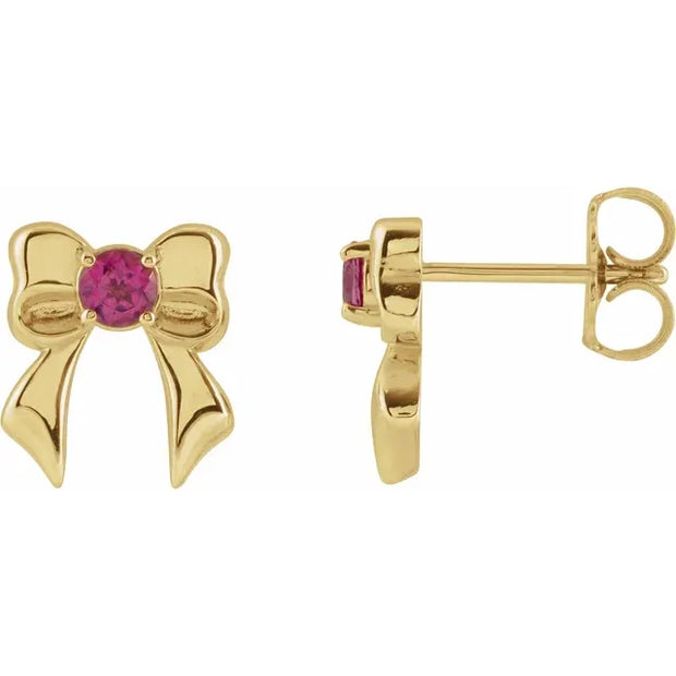 Pink Tourmaline Bow Stud Earrings | Gold or Silver