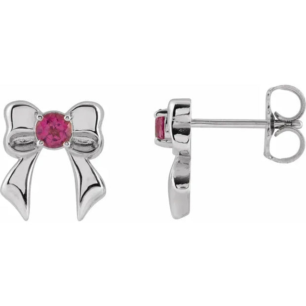 Pink Tourmaline Bow Stud Earrings | Gold or Silver