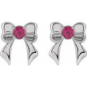 Pink Tourmaline Bow Stud Earrings | Gold or Silver