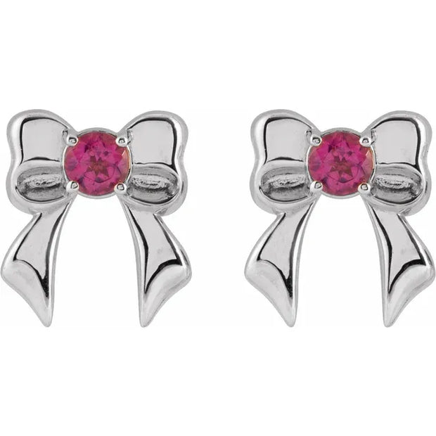 Pink Tourmaline Bow Stud Earrings | Gold or Silver