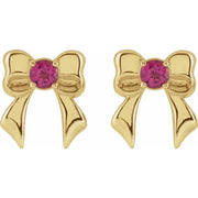 Pink Tourmaline Bow Stud Earrings | Gold or Silver