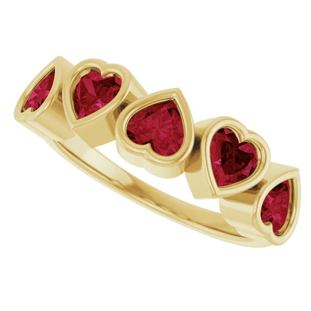 14K Gold Natural Mozambique Garnet Bezel Set Ring - 5 Stones