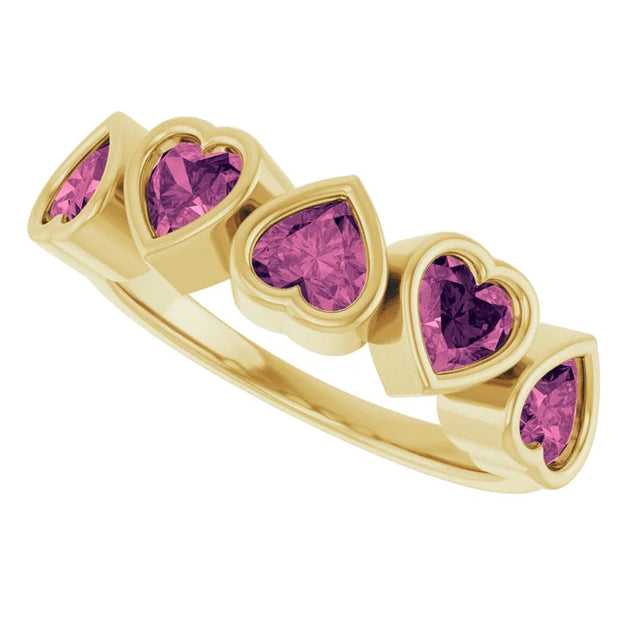 14K Gold Natural Pink Tourmaline Bezel Set Ring - 5 Stones