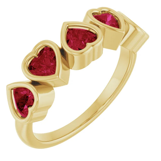 14K Gold Natural Mozambique Garnet Bezel Set Ring - 5 Stones