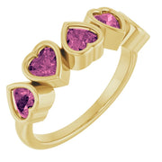 14K Gold Natural Pink Tourmaline Bezel Set Ring - 5 Stones