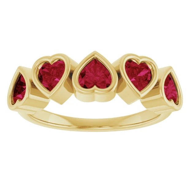 14K Gold Natural Mozambique Garnet Bezel Set Ring - 5 Stones