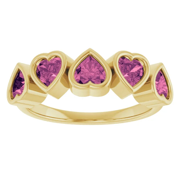 14K Gold Natural Pink Tourmaline Bezel Set Ring - 5 Stones