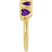 14K Gold Natural Amethyst Bezel Set Ring - 5 Stones