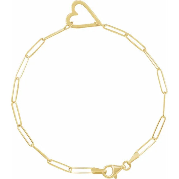 Heart & Paperclip Chain Bracelet - 7" | Gold or Silver