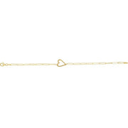 Heart & Paperclip Chain Bracelet - 7" | Gold or Silver