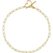 14K Yellow Gold Heart & Paperclip Chain Bracelet - 6"