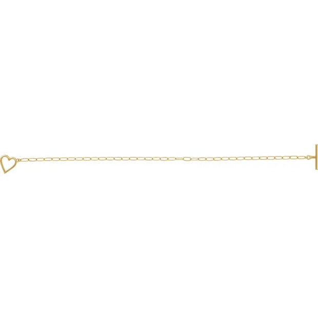 14K Yellow Gold Heart & Paperclip Chain Bracelet - 6"