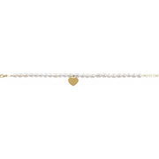 14K Gold Freshwater Pearl & Heart Bracelet - Adjustable 7-8"