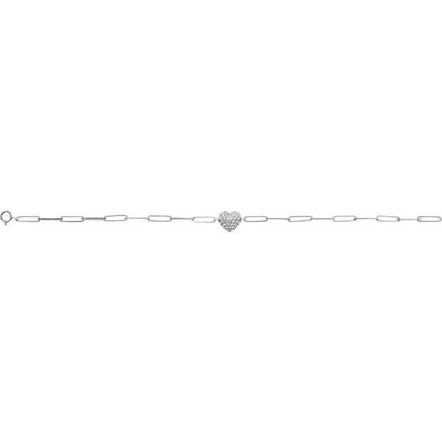 14K Gold Diamond Heart & Paperclip Link Bracelet - 7"