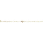 14K Gold Diamond Heart & Paperclip Link Bracelet - 7"