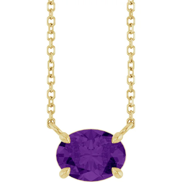 14K Gold Natural Amethyst Pendant Necklace - 18"