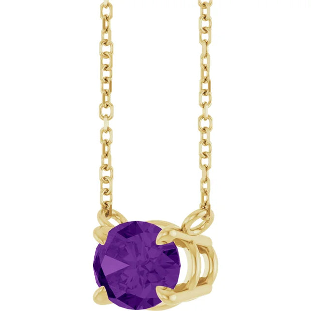 14K Gold Natural Amethyst Pendant Necklace - 18"