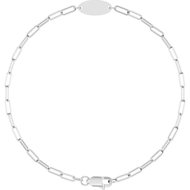 Engravable Oval Paperclip Chain Bracelet - 7" | 14K Gold or Sterling Silver