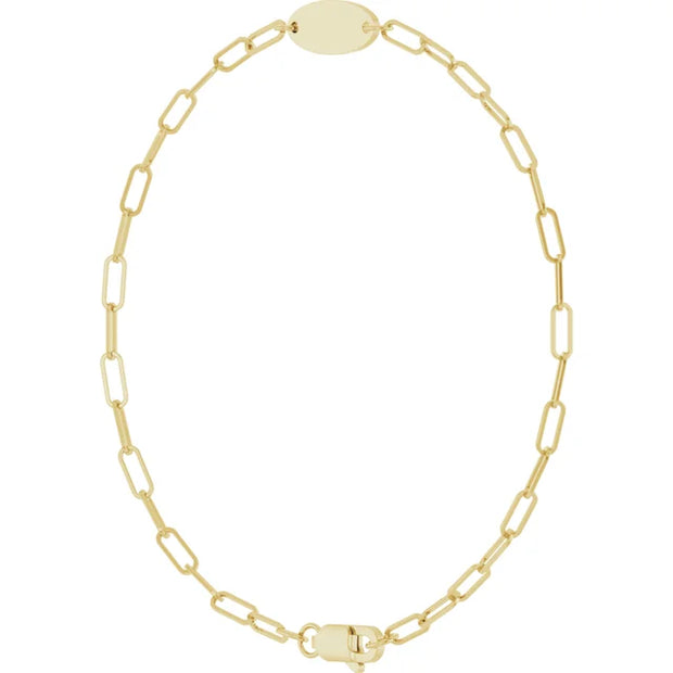 Engravable Oval Paperclip Chain Bracelet - 7" | 14K Gold or Sterling Silver