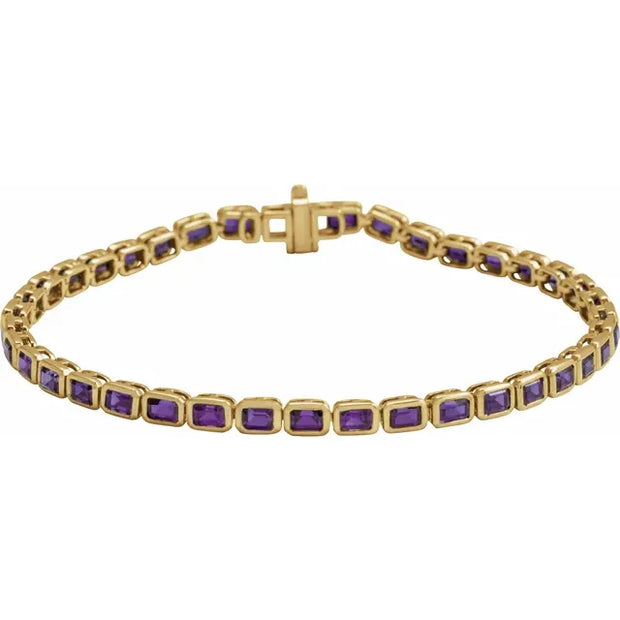 14K Gold Natural Amethyst Line Bracelet - 7" | 8.5 CTW