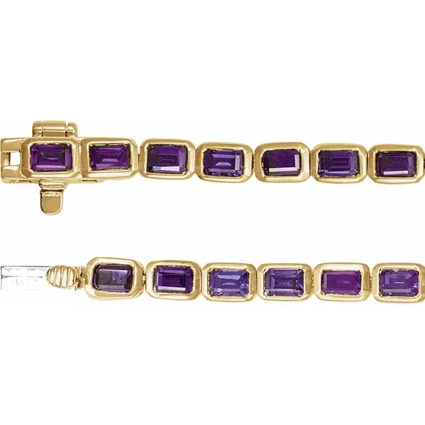 14K Gold Natural Amethyst Line Bracelet - 7" | 8.5 CTW