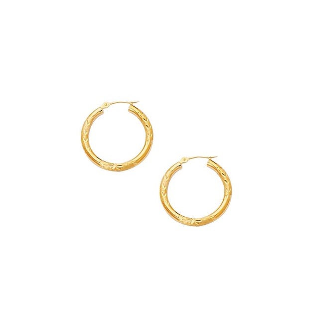 10K Gold 3mm Diamond Cut Hoop Earring