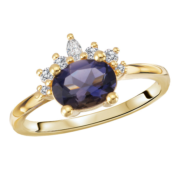 Iolite and Diamond Crown Ring