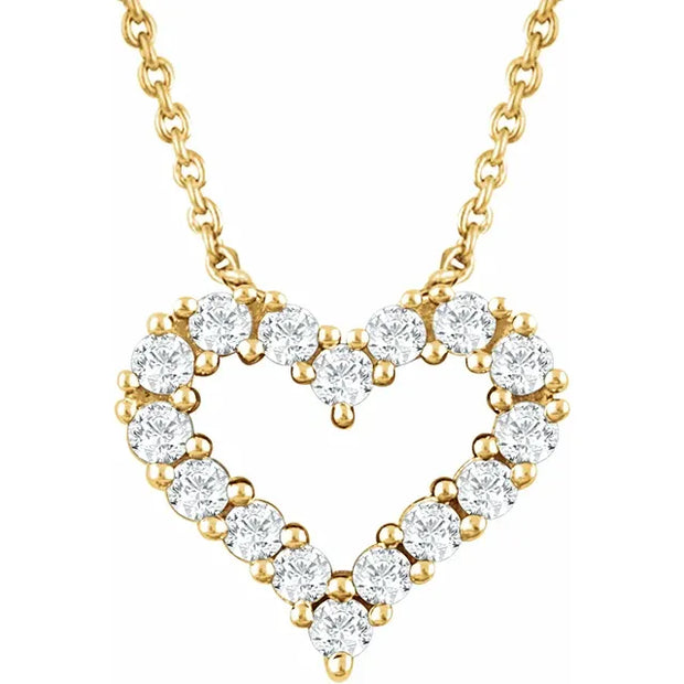 14K Gold Diamond Heart Necklace - 1/4 CTW, 18" | White or Yellow Gold