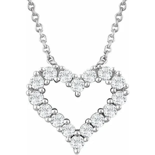 14K Gold Diamond Heart Necklace - 1/4 CTW, 18" | White or Yellow Gold