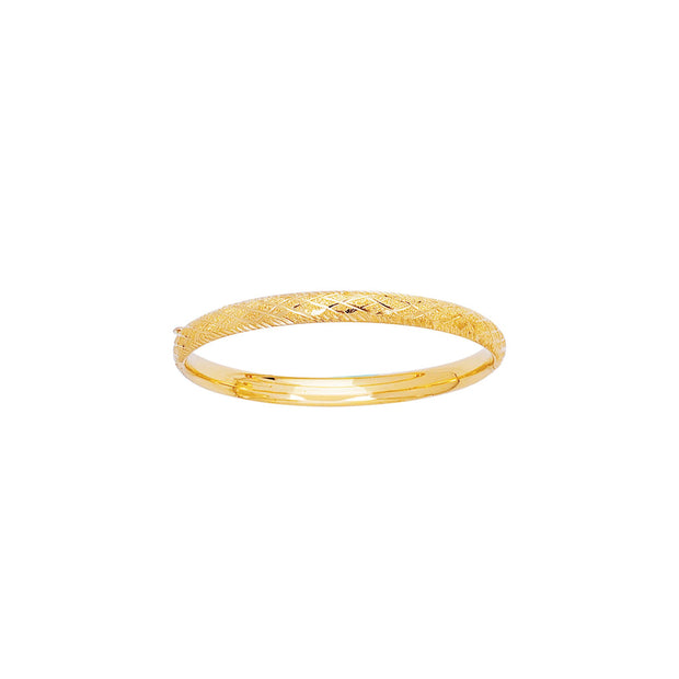 14K Yellow Gold Diamond Cut X Pattern Childrens Bangle