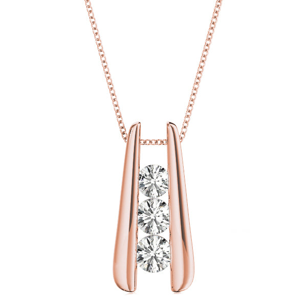 14K Rose Gold 1 ct Diamond Three-Stone Pendant Necklace