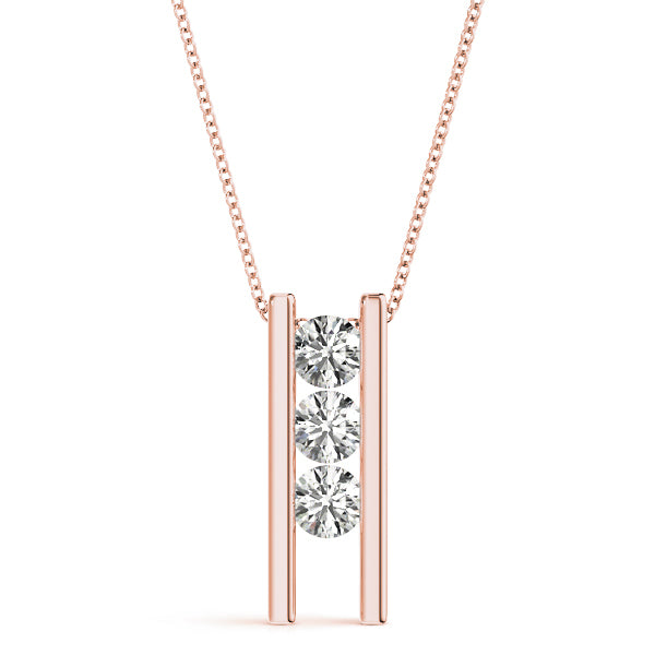 14K Rose Gold 1 CT Diamond 3-Stone Pendant
