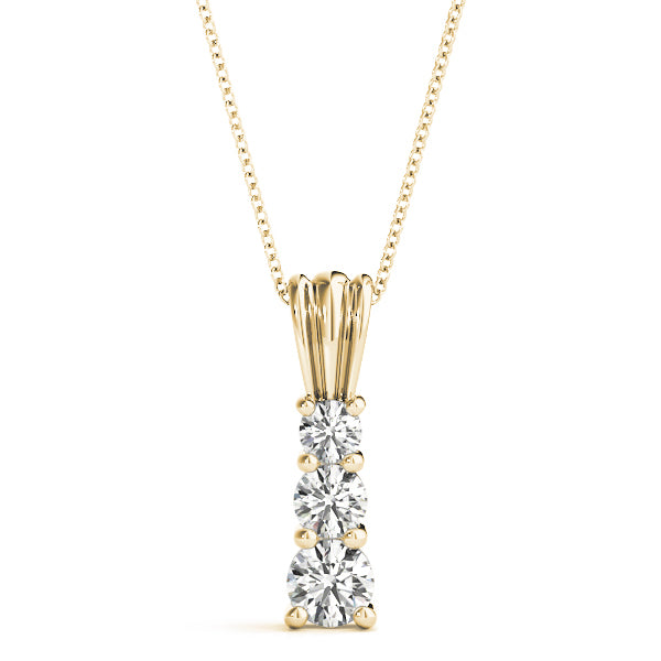 14K Yellow Gold 1 CT Round Diamond Pendant Necklace