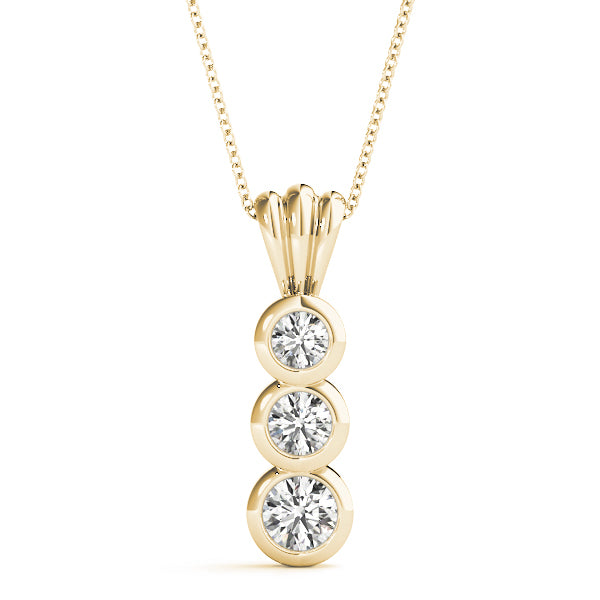 14K Yellow Gold Round Diamond Three-Stone Pendant