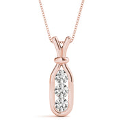 14K Rose Gold Diamond 3-Stone Pendant Necklace