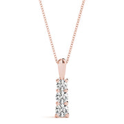 14K Rose Gold Diamond Three Stone Pendant Necklace