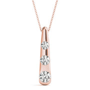14K Rose Gold Round Diamond Three Stone Pendant